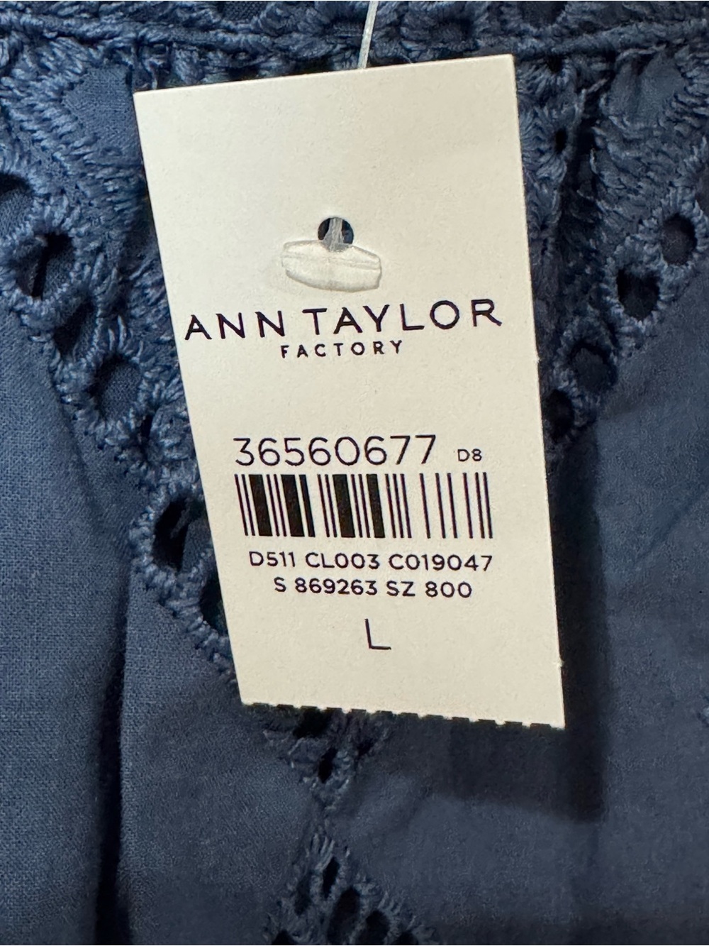 NEW Ann Taylor Square Neck Puff Sleeve Eyelet Peasant Top Size L - Picture 2 of 5
